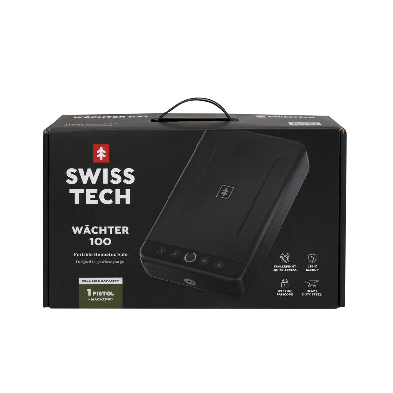 Portable Biometric Safe with Fingerprint, USB-C & Steel Cable - Compact Gun & valuables Storage