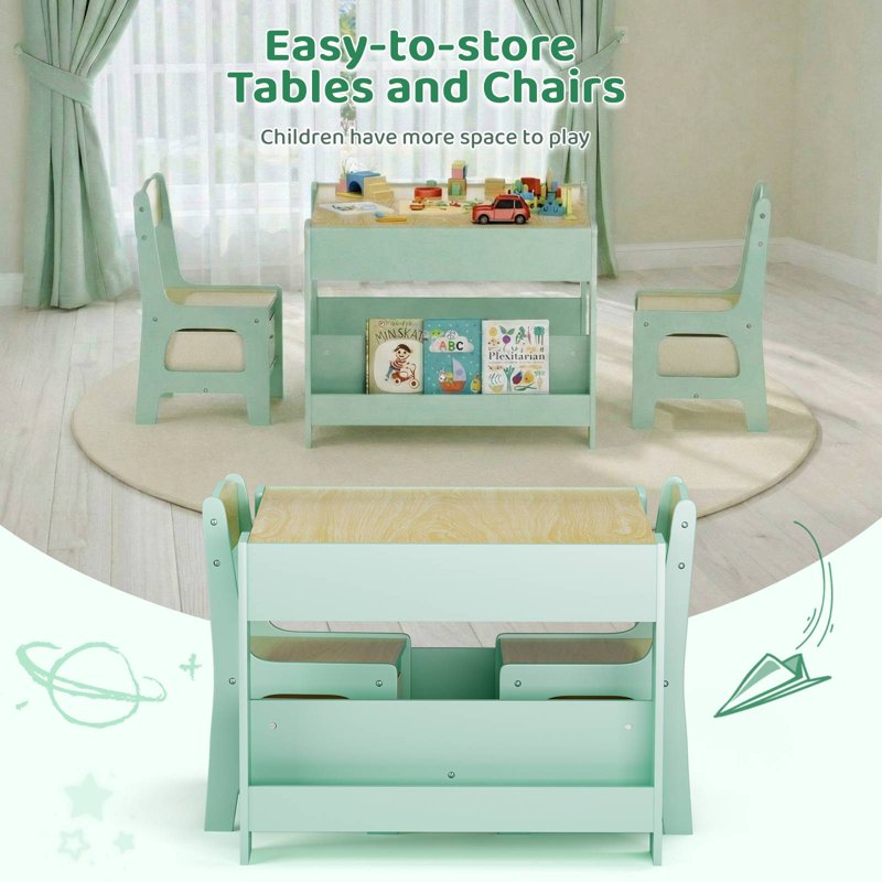 Kids Activity Table and Chair Set - Reversible Blackboard with Storage - Toddler Play Desk