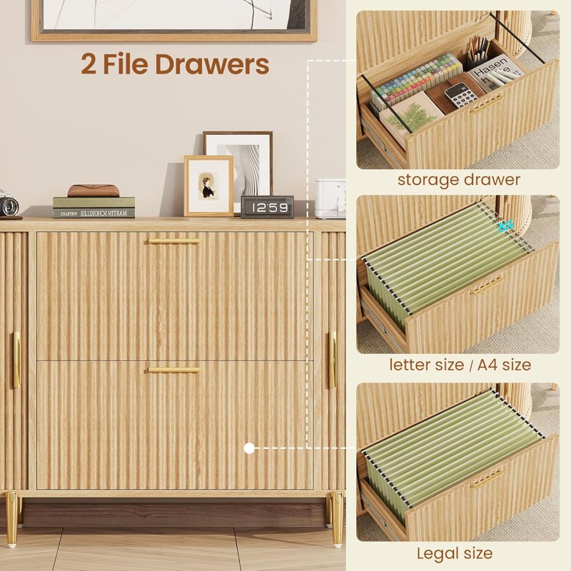 2-Drawer File Cabinet for Home Office, Fits Legal, Letter, A4 - Modern Storage