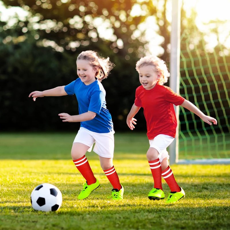 6 Pairs Kids Soccer Socks Youth Striped Football Socks Gift for Boys & Girls 4-14