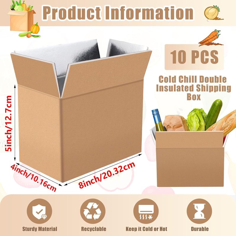 Insulated Shipping Boxes 10 Pack for Frozen Food Cold Transport - Reusable Foil & Foam Liners