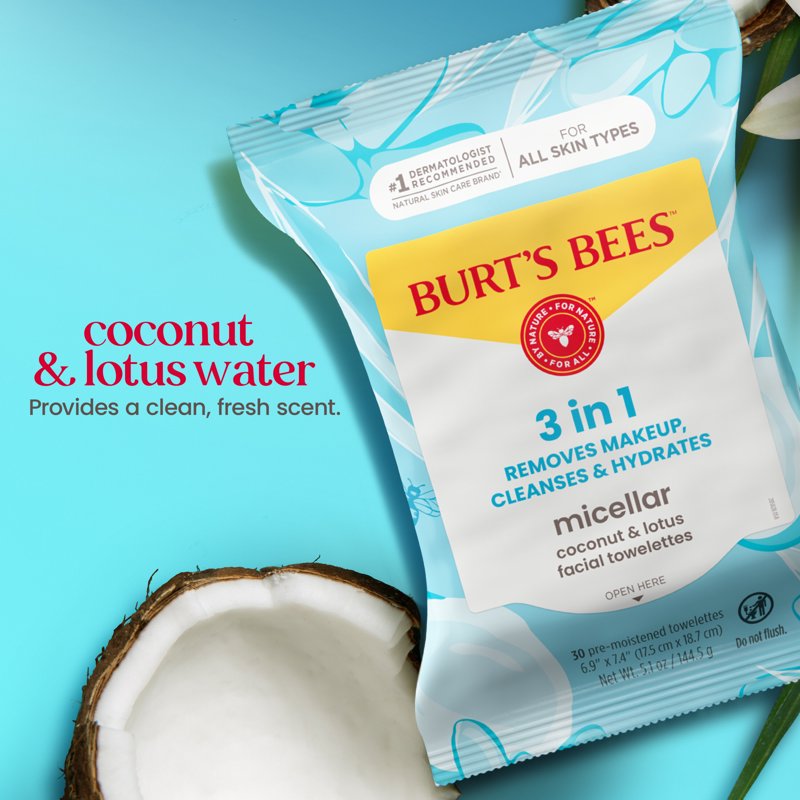 Micellar Coconut and Lotus Makeup Remover Wipes - 3 Pack, 30 Count