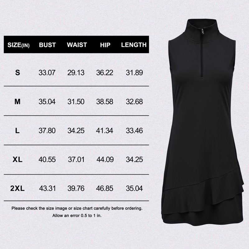 Women's Sleeveless Tennis Dress with Shorts & Pockets - Athletic Golf & Sportswear