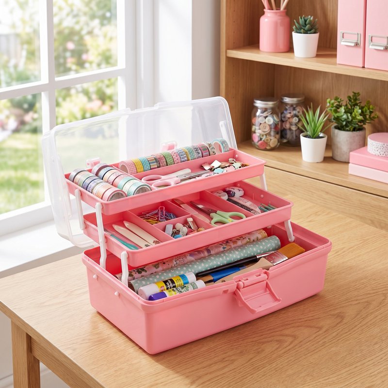 12-Inch Multi-Layer Folding Storage Box for Crafts, Sewing, Tools