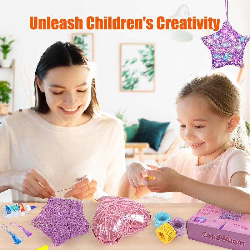 Kids 3D Light Up String Art Craft Kit for Girls Ages 8-12 - Heart, Star, Diamond Lanterns