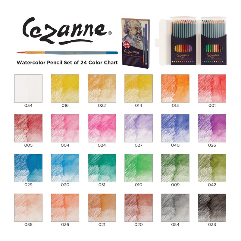 Watercolor Pencils Set with Sharpener and Brush - 24 Colors for Artists