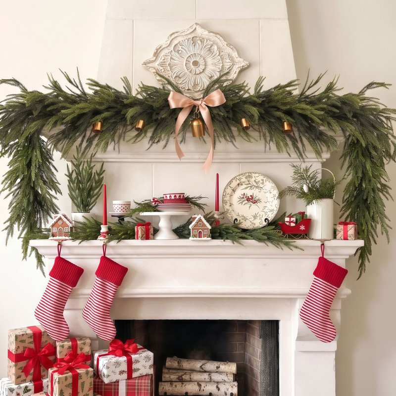 Artificial Norfolk Pine Branches Christmas Decor Set - 16 Real Touch Greenery