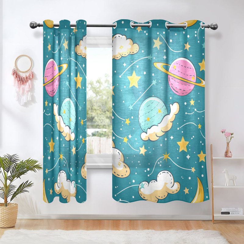 Sheer Curtain Set 2 Panels Light Filtering Window Treatments for Bedroom & Living Room
