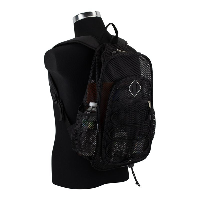 Mesh Backpack with Bungee Cord and Multiple Storage Compartments