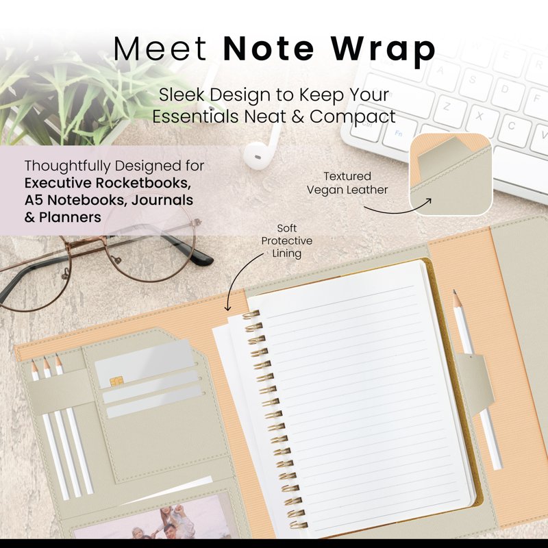 Slim Vegan Leather Organizer Cover for Rocketbook A5 Journals and Planners