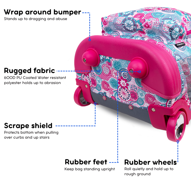 Girls 18-Inch Rolling Backpack for School and Travel - Multiple Colors