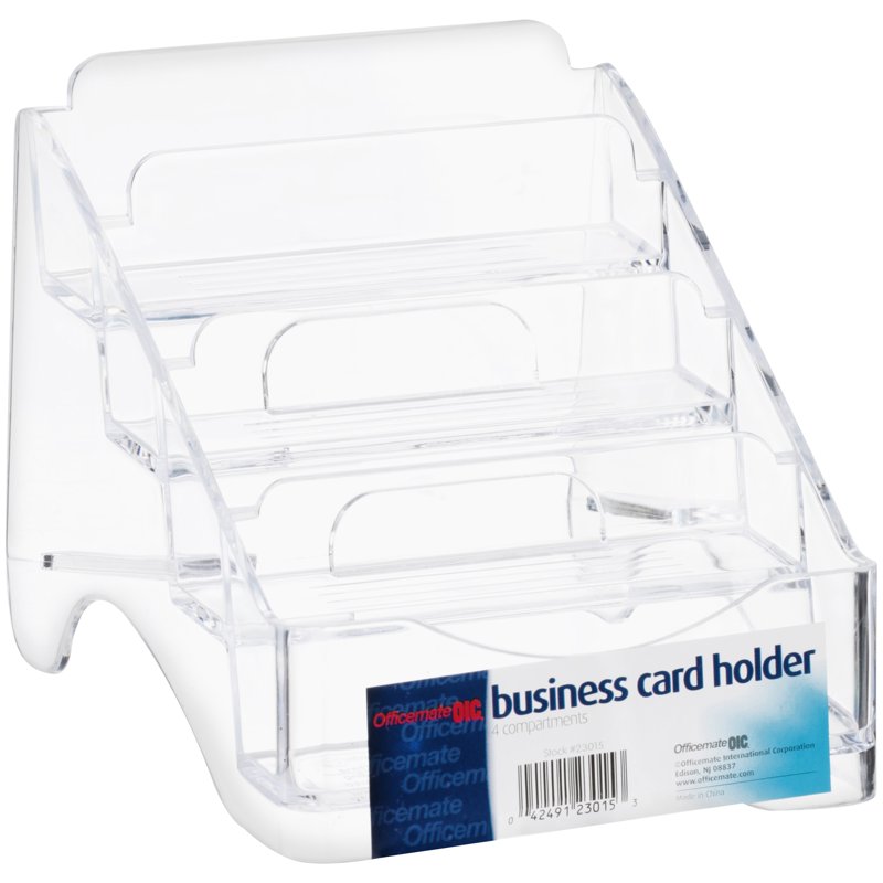 4-Tier Business Card Holder Rack - Clear Plastic Desk Organizer