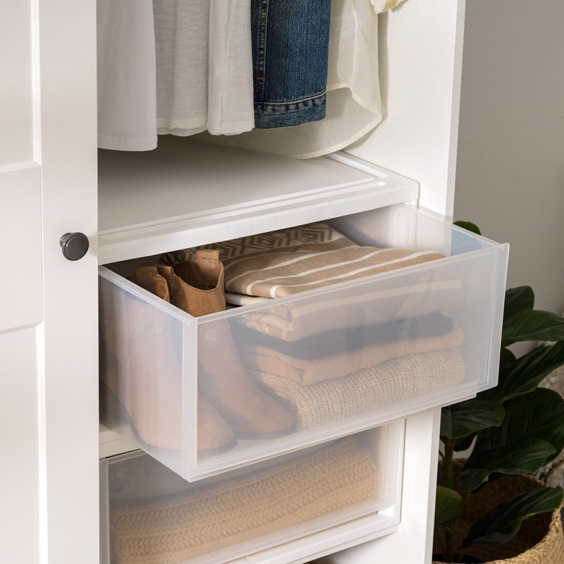 Stackable Plastic Storage Drawers with Clear Doors - Multiple Sizes and Pack Options