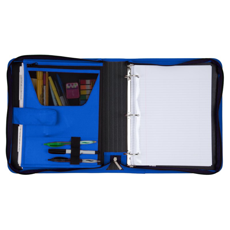 Durable 1.5 Inch Plastic Binder with Zipper Pocket and Rings - Blue