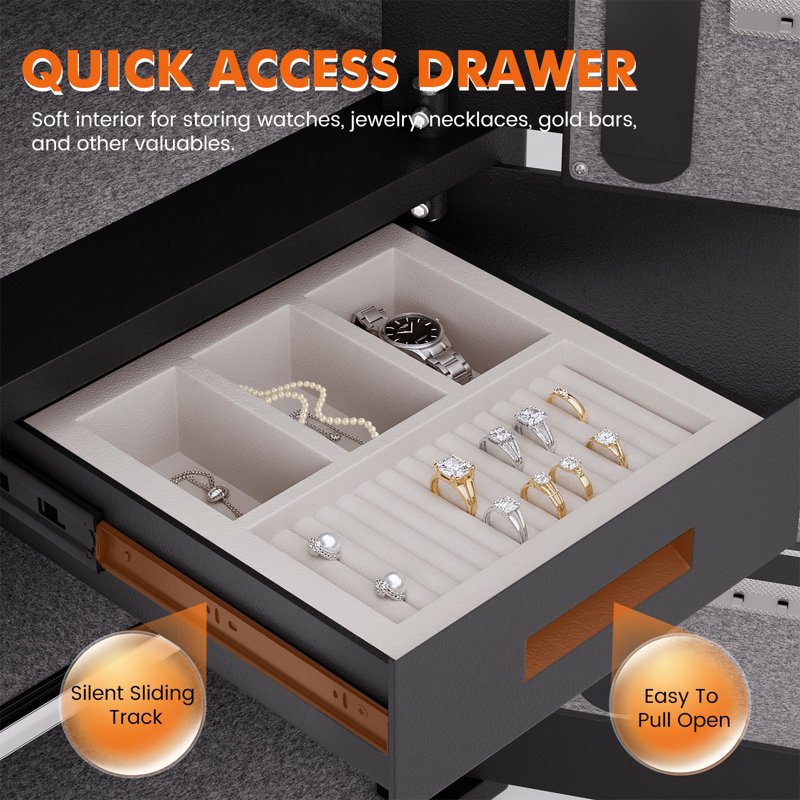 Heavy-Duty Steel Security Safe with Jewelry Drawer & Dual Alarm System