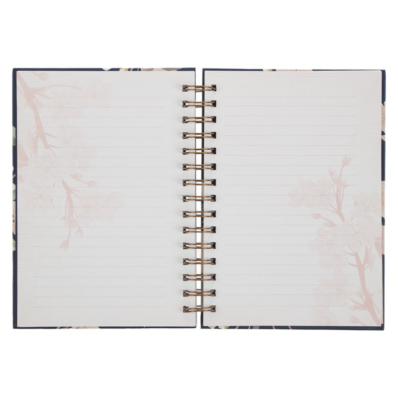 Inspirational Navy Blue Floral Spiral Journal Notebook with 192 Ruled Pages