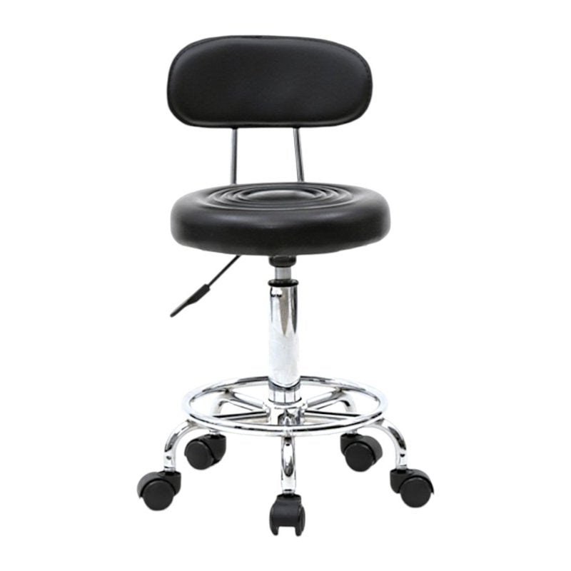 Height-Adjustable Swivel Drafting Stool with Backrest and Chrome Base — Black