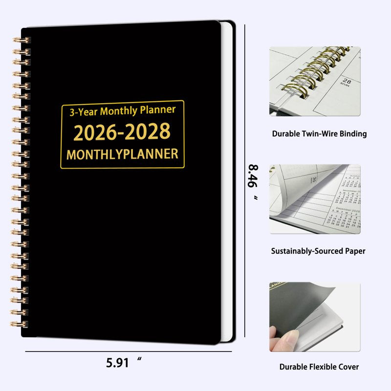 2026-2028 Monthly Calendar Planner - 3 Year Schedule Organizer, Slim & Portable