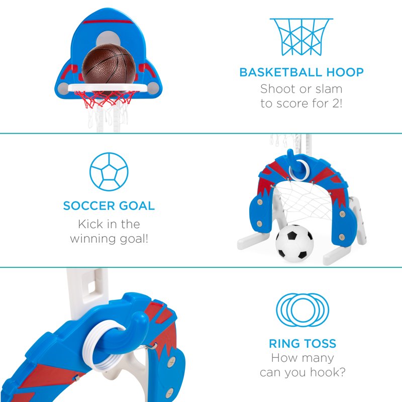 Toddler 3-in-1 Indoor Outdoor Basketball Hoop Playset - Adjustable Height