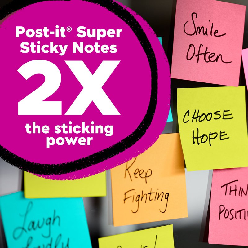 Post-it Super Sticky Notes 3x3 Inches - Energy Boost Collection, 24 Pads