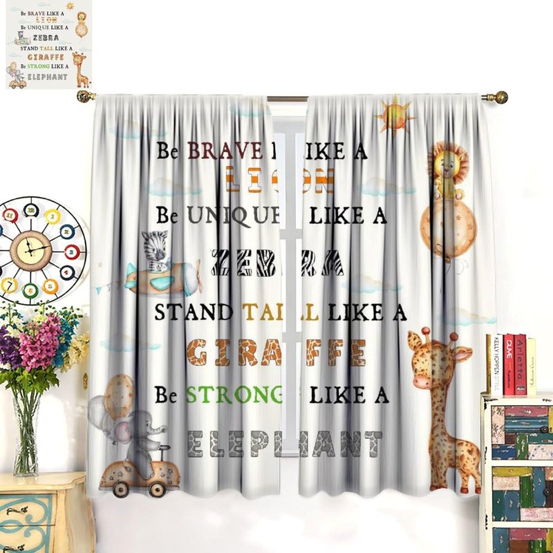 Kids Jungle Animal Curtains Set - Thermal Insulated Window Drapes for Nursery & Bedroom