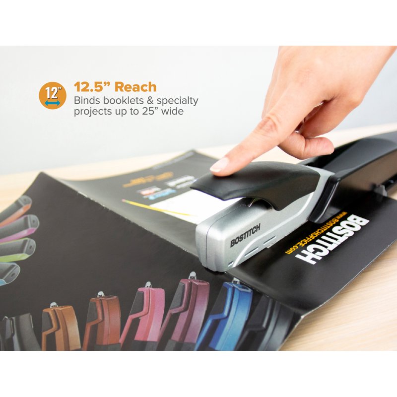 Long Reach Stapler 12.5 Inch Capacity for Up to 25 Sheets - Black & Silver