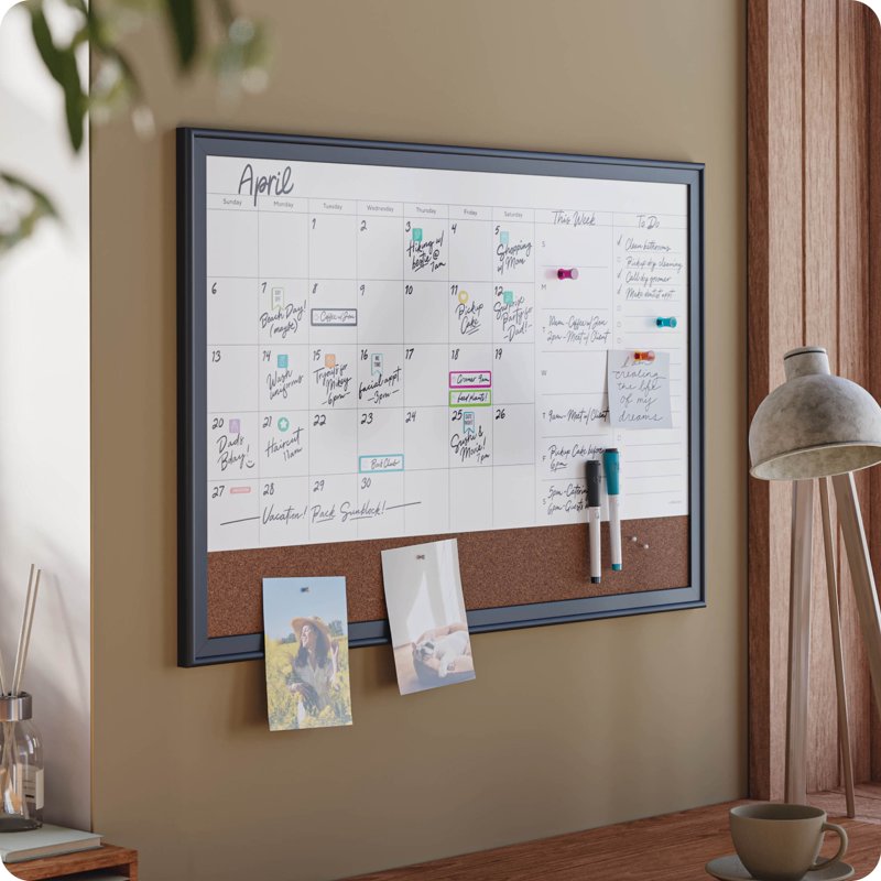 Magnetic Dry Erase Calendar Board 30x20 in with Frame for Office Home Classroom