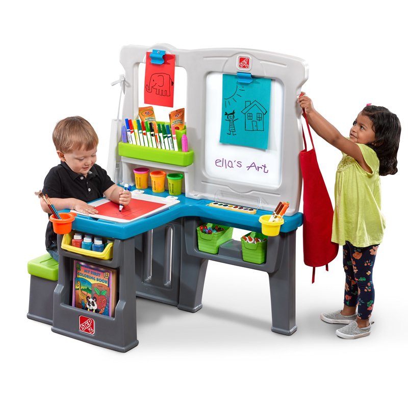 Kids Art Desk & Easel with Storage - Toddler Creative Play Center