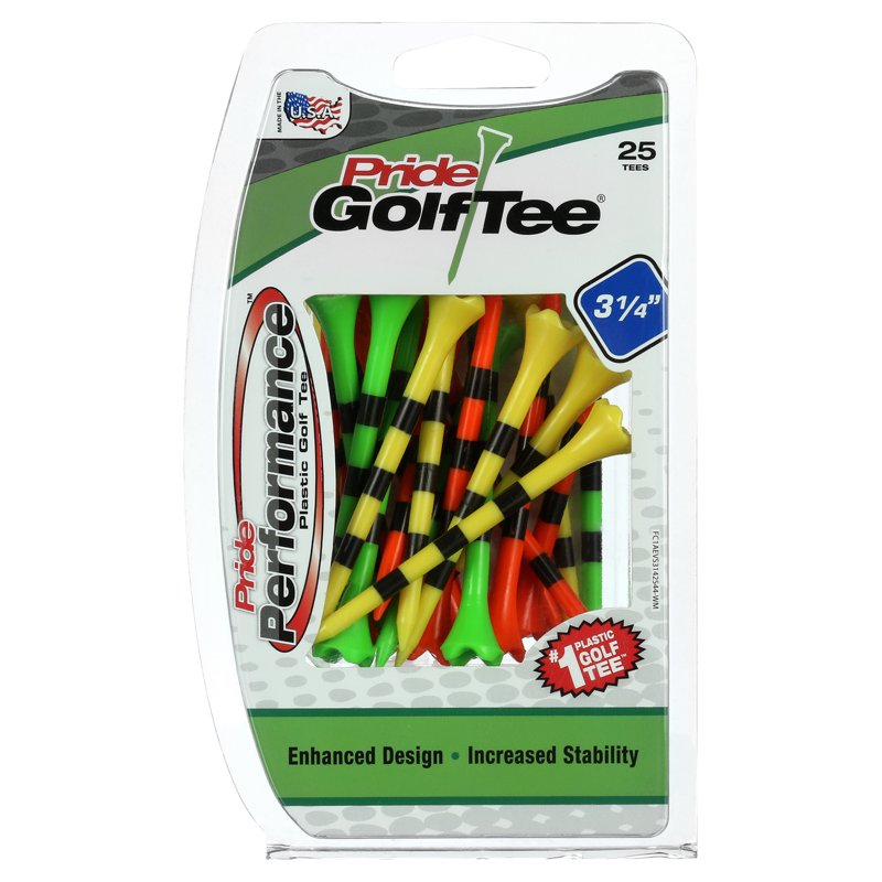 Plastic Golf Tees 3-1/4 Inch Pack of 25 - Durable, Low-Resistance Head for Longer Drives