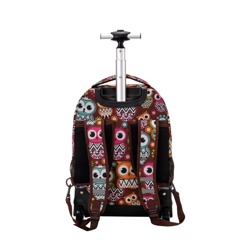 Rolling Backpack with Skate Wheels - 13x10x19 in, Owl Variation
