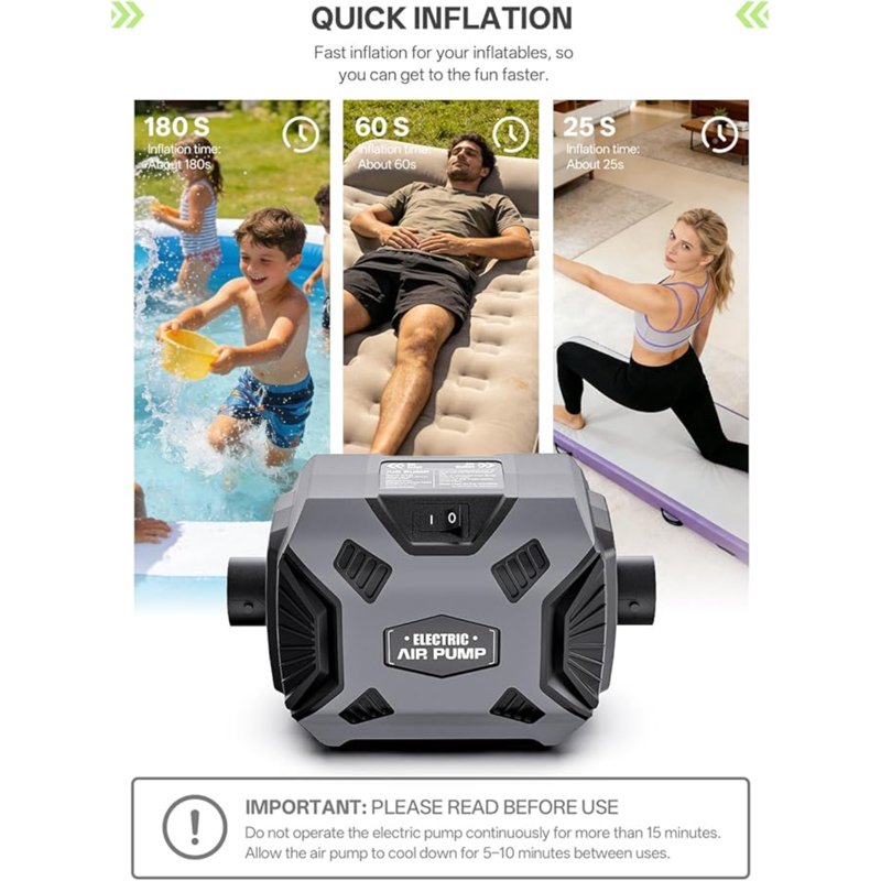 Portable Electric Air Pump for Inflatables with 5 Nozzles - Corded Inflator for Pools, Air Mattresses & Camping
