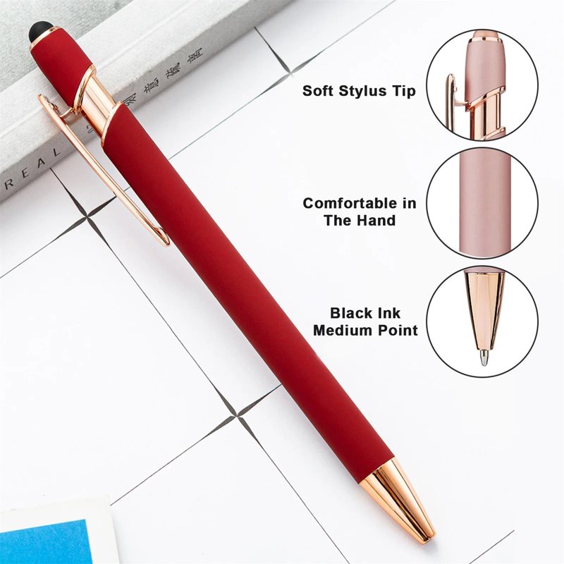 12 Pack Metal Stylus Ballpoint Pens for Women with Black Ink & Stylus Tip