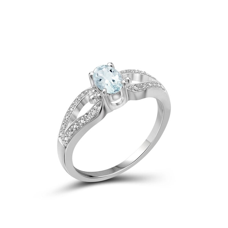 Aquamarine Birthstone Ring 0.45 Carat Sterling Silver Jewelry with White Diamonds