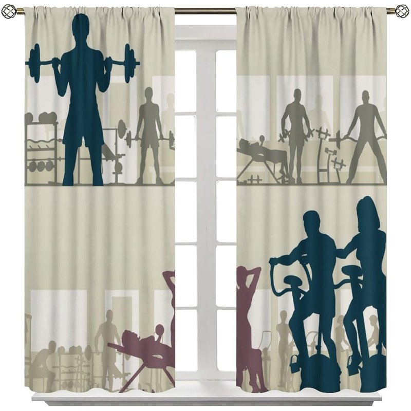 Fitness Equipment-Themed Window Curtains for Gym & Home – Insulated Drapes, 2 Panels