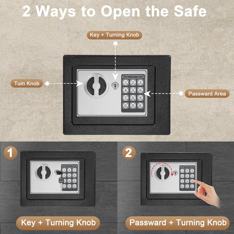 Fireproof Waterproof Home Safe with Digital Keypad and Alarm System - Compact Security Box
