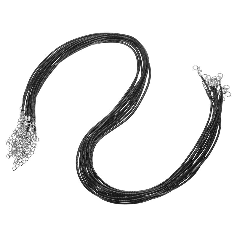 10-Pack 24 Inch Waxed Leather Necklace Cord with Clasp - Black, Jewelry Making Supplies