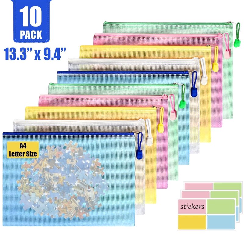 10pcs Mesh Zipper Pouch Bags for Organization - Reusable Storage Bags in Multiple Sizes