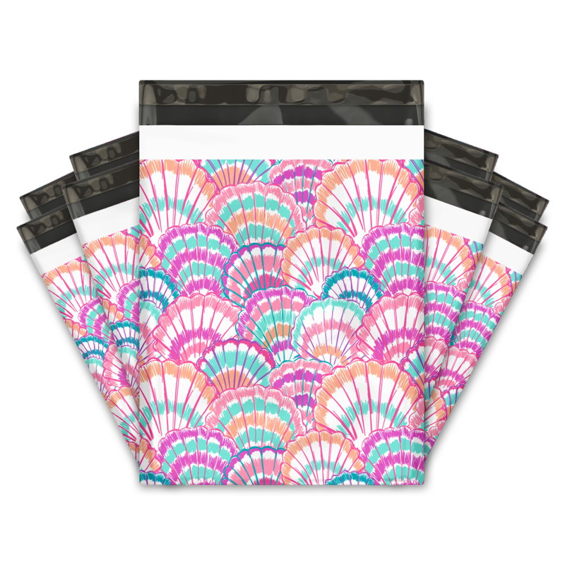 10x13 Seashell Designer Poly Mailers - Shipping Envelopes with Secure Self-Adhesive Strip