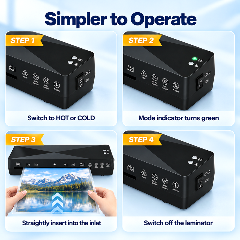 A4 Thermal Laminator Machine with Hot Cold Modes, Fast Warm Up, Jam Release, Bubble-Free for Home Office School