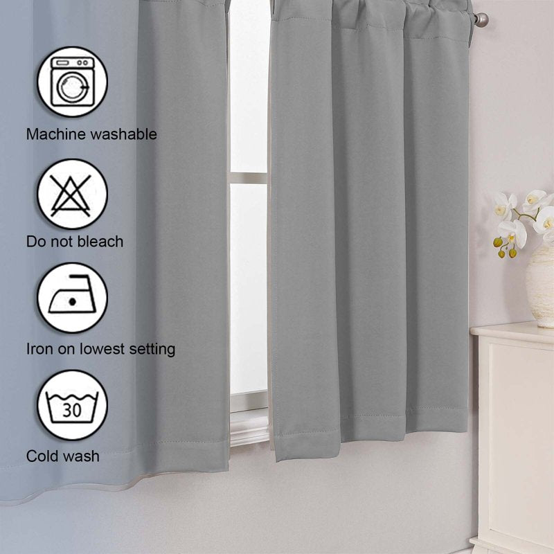 Blackout Curtain Panels with Rod Pocket for Small Windows - 2 Pack
