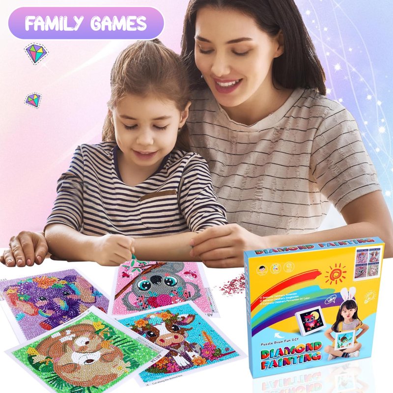Kids Diamond Painting Kits - 4 Animal-Themed Art Sets for Children Ages 4-12