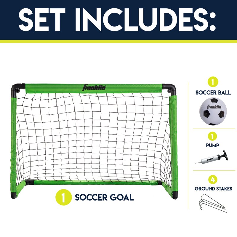 Franklin Sports Kids Mini Soccer Goal Set - Green/Black with Ball & Pump