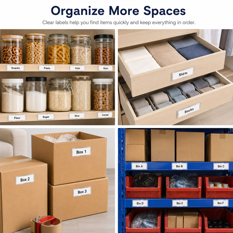 Clear Adhesive Shelf Label Holders for Organization - Pack of 60