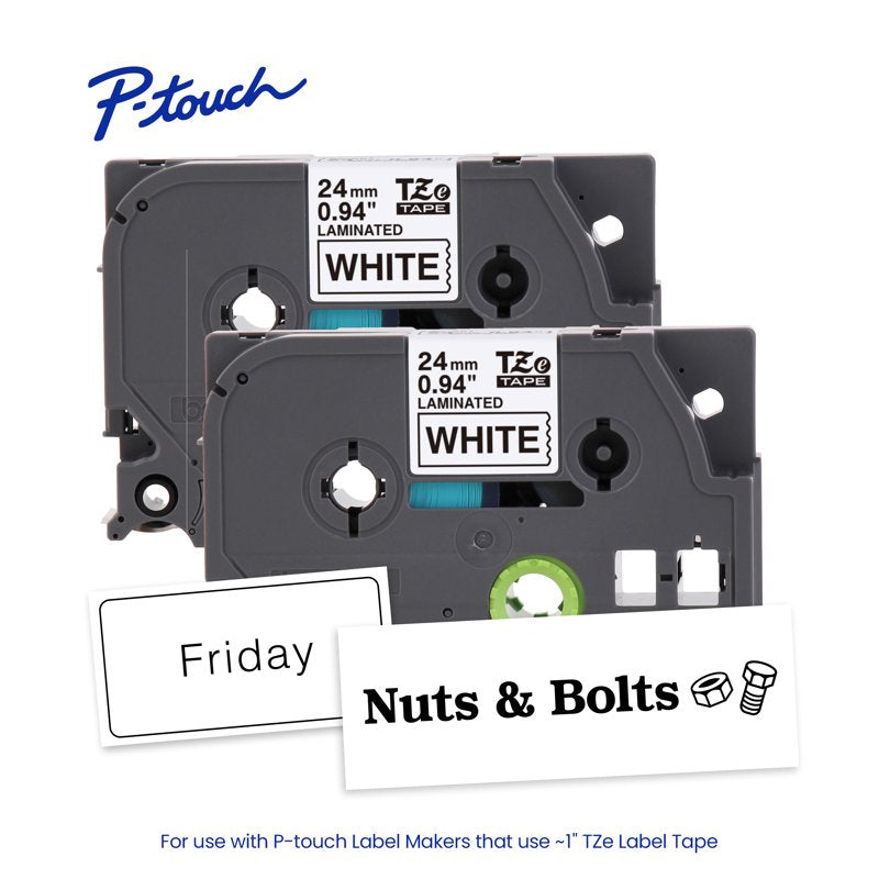 Label Tape Laminated Black on White 1 Inch x 26.2 Feet - 2 Rolls for Office & Home Organization