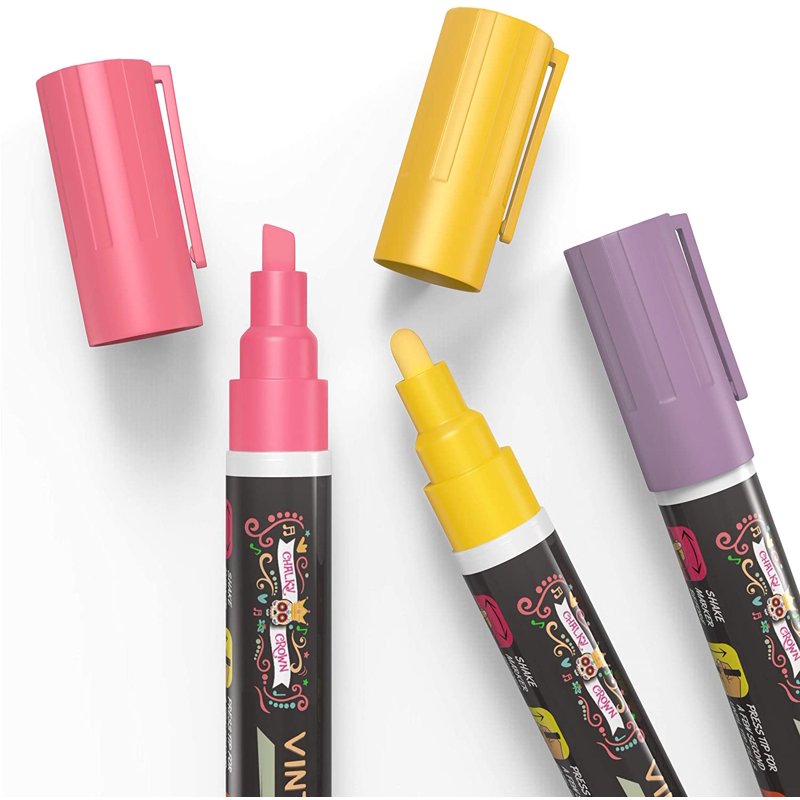 Chalky Crown 8 Pack Liquid Chalk Markers - Reversible Tips, 6mm - Black