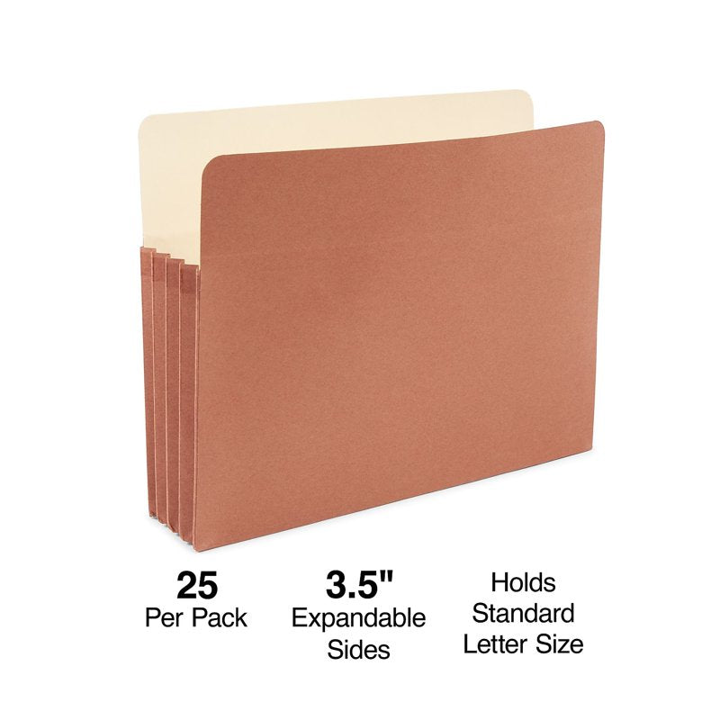 Letter Size Expanding File Pockets 3.5-Inch Capacity Brown 25-Pack