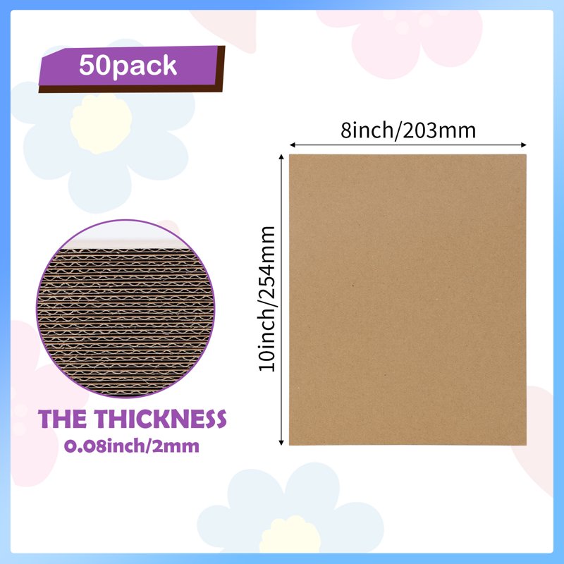 50 Pack Corrugated Cardboard Sheets 8x10 Flat Shipping Mailer Inserts
