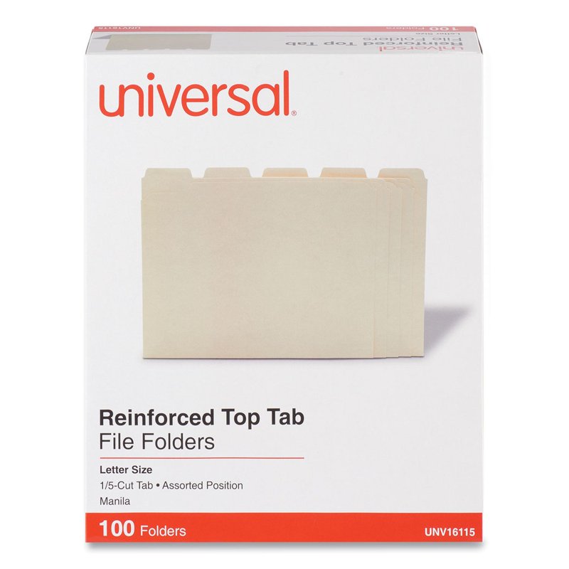 Assorted 2-Ply Top Tab File Folders - Manila, Letter Size, 100/Box