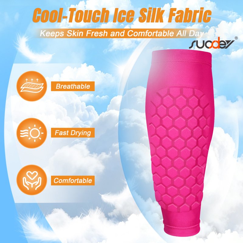 Shin Guards for Kids, Youth & Adults – SUOSDEY Calf Compression Sleeve with Honeycomb Pads (XXS-Calf:9\"-10.6\", Hot Pink)