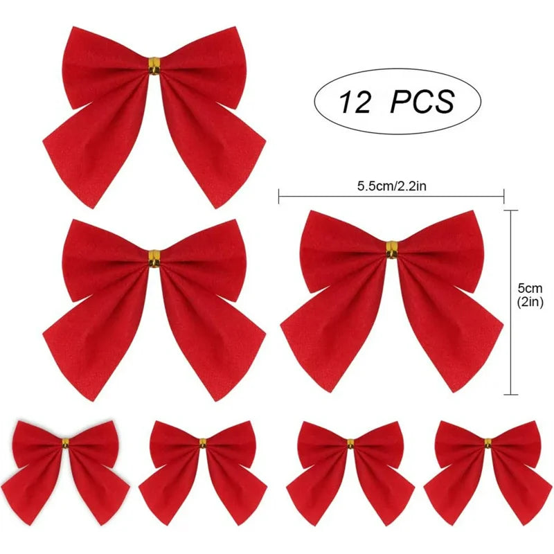 12-Pack Red Velvet Christmas Bow Decorations for Tree & Gift Wrapping